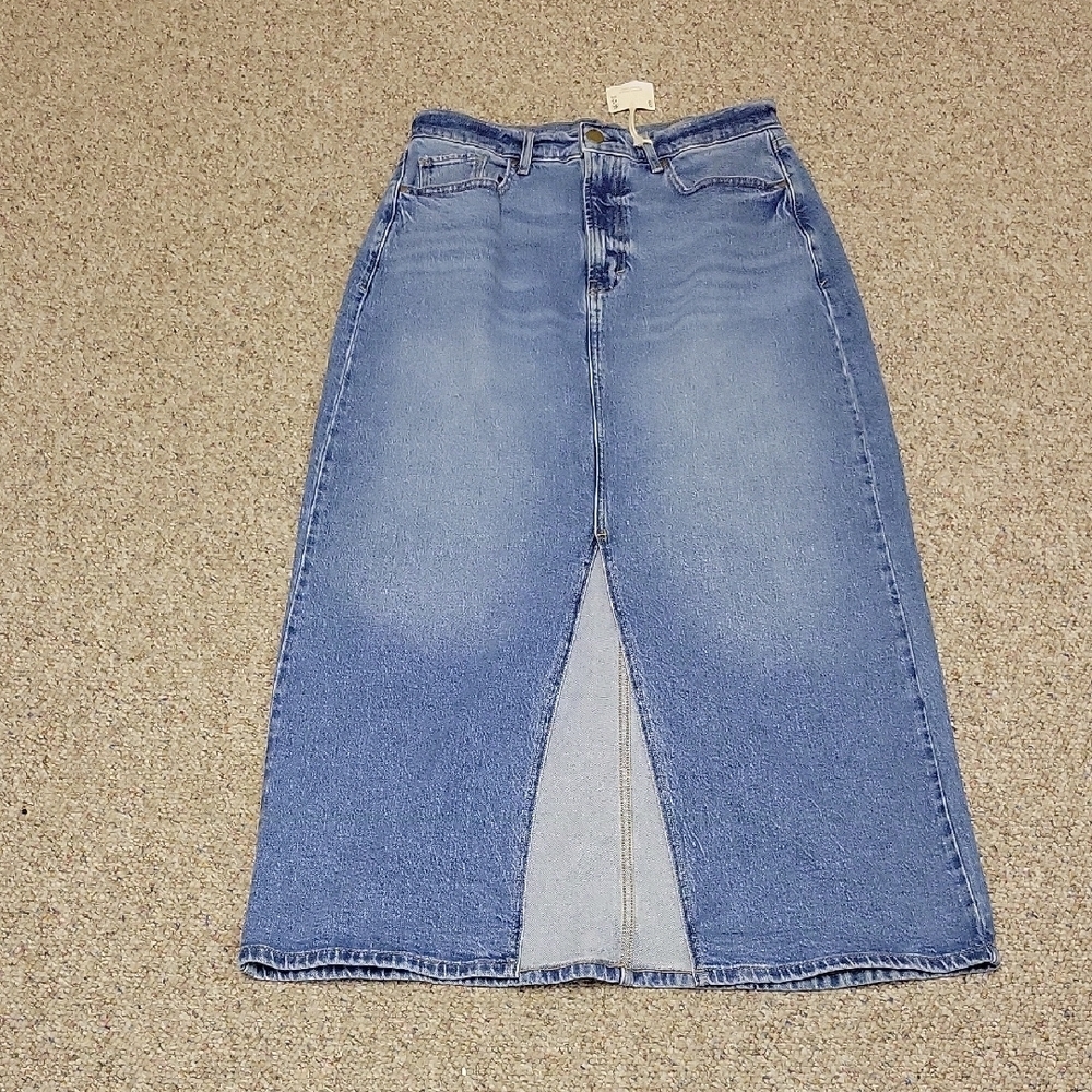 a.n.a Blue High Rise Denim Maxi Skirt w/ Front Slit To Knee Sz 8 Festival Indie